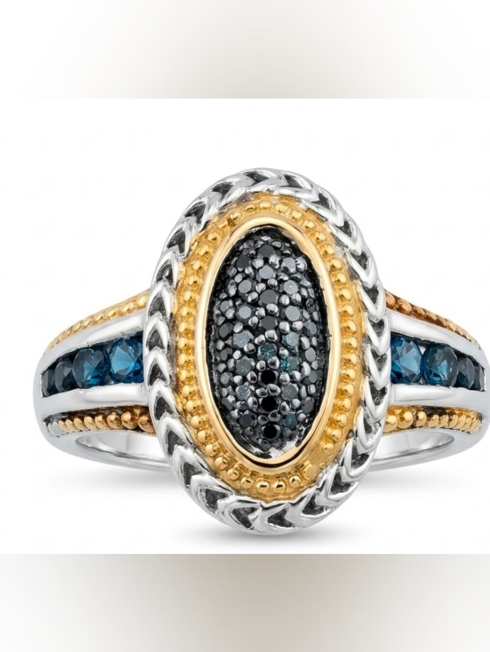 Victoria Wieck London Blue Topaz & Blue Diamond Ring Sterling Silver 18k Sz 8.5!